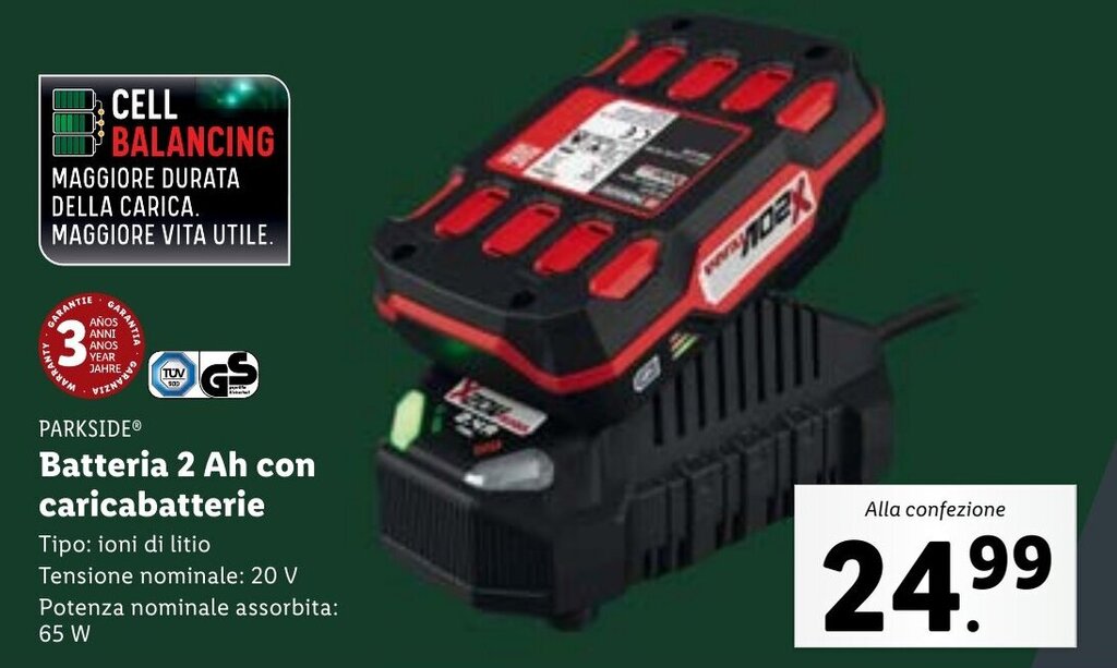 PARKSIDE Batteria 2 Ah con caricabatterie offerta di Lidl