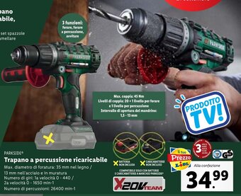 Lidl PARKSIDE Trapano a percussione ricaricabile offerta