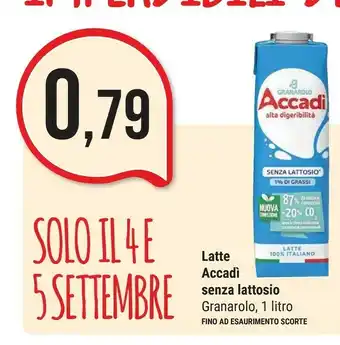 Supermercati Gulliver Granarolo Accadi Senza Lattosio Biologico E Digeribile 1000 G(ml) offerta