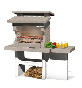 Eurobrico Barbecue a legna o carbonella in pietra modello luxor, 159x72x161,5 cm - sarom fuoco offerta