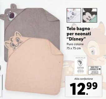 Lidl Telo bagno per neonati Disney 75 x 75 cm offerta