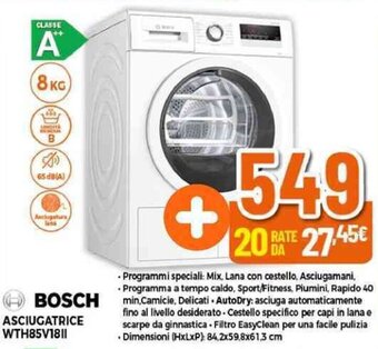 Expert BOSCH ASCIUGATRICE WTH85V1811 offerta