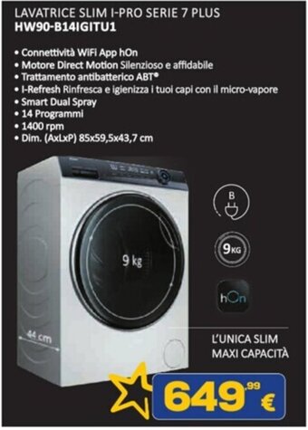 Euronics LAVATRICE SLIM I-PRO SERIE 7 PLUS HW90-B14IGITU1 offerta