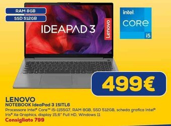Euronics LENOVO NOTEBOOK IdeaPad 3 15ITL6 offerta