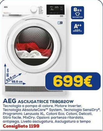 Euronics AEG ASCIUGATRICE TR8G820W offerta