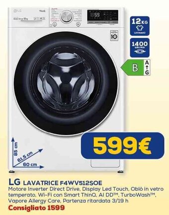Euronics LG LAVATRICE F4WV512SOE offerta