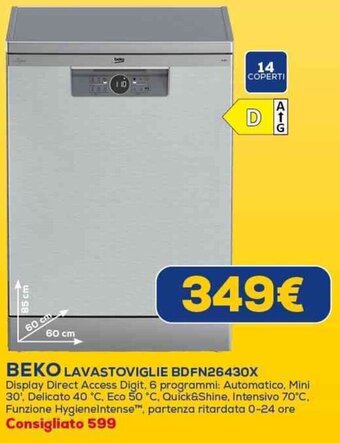 Euronics BEKO LAVASTOVIGLIE BDFN26430X offerta