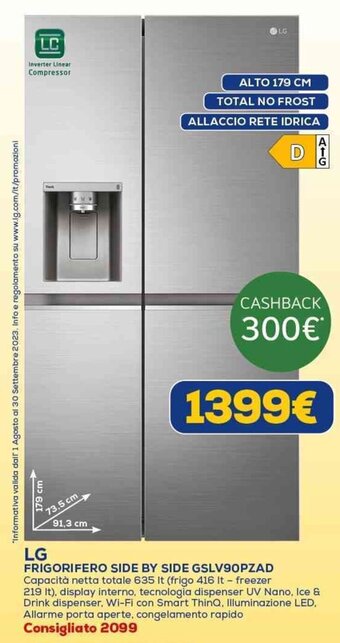 Euronics LG FRIGORIFERO SIDE BY SIDE GSLV90PZAD offerta
