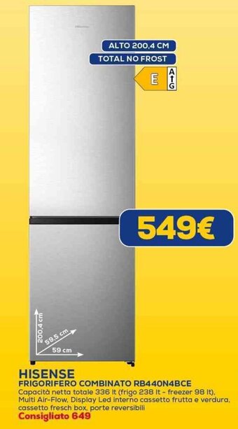 Euronics HISENSE FRIGORIFERO COMBINATO RB440N4BCE offerta