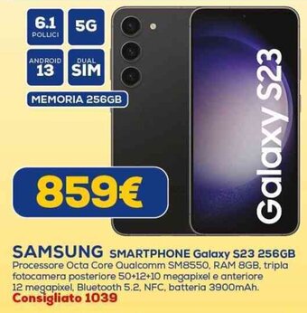 Euronics SAMSUNG SMARTPHONE Galaxy S23 256GB offerta