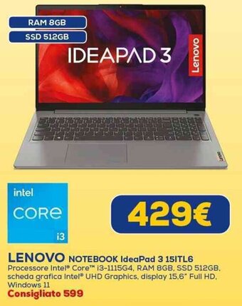 Euronics LENOVO NOTEBOOK IdeaPad 3 15ITL6 offerta