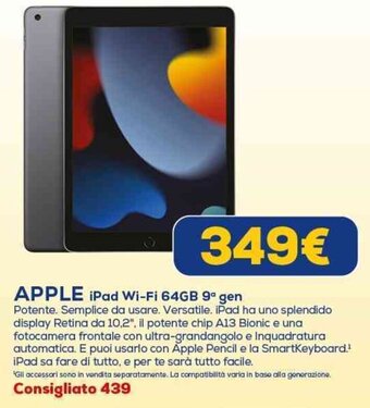 Euronics APPLE iPad Wi-Fi 64GB 9° gen offerta