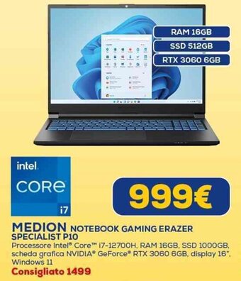 Euronics MEDION NOTEBOOK GAMING ERAZER SPECIALIST P10 offerta