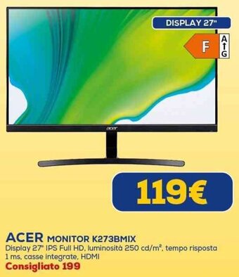 Euronics ACER MONITOR K273BMIX offerta