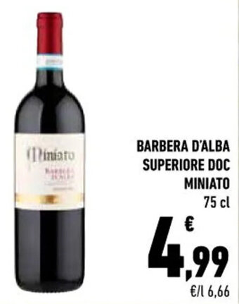 Conad City BARBERA D'ALBA SUPERIORE DOC MINIATO 75 cl offerta