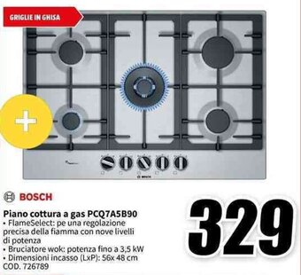 MediaWorld BOSCH Piano cottura a gas PCQ7A5B90 offerta