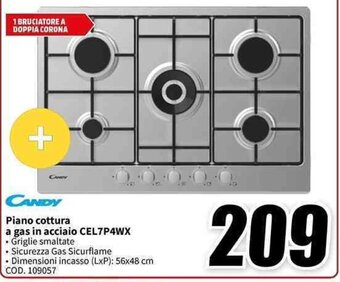 MediaWorld CANDY Piano cottura a gas in acciaio CEL7P4WX offerta
