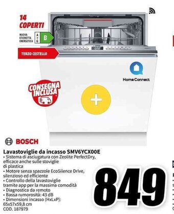 MediaWorld BOSCH Lavastoviglie da incasso SMV6YCX00E offerta
