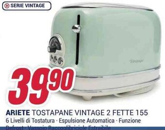Trony ARIETE TOSTAPANE VINTAGE 2 FETTE 155 offerta