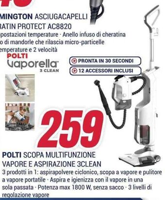 Trony POLTI SCOPA MULTIFUNZIONE VAPORE E ASPIRAZIONE 3CLEAN offerta