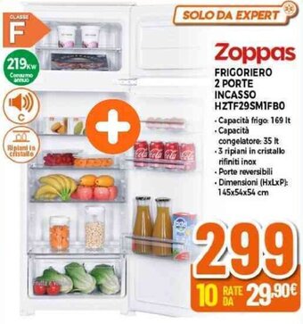 Expert Zoppas FRIGORIERO 2 PORTE INCASSO HZTF29SM1FBO offerta