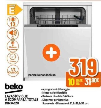 Expert beko LAVASTOVIGLIE A SCOMPARSA TOTALE DIN34320 offerta
