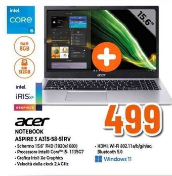 Expert acer NOTEBOOK ASPIRE 3 A315-58-51RV offerta