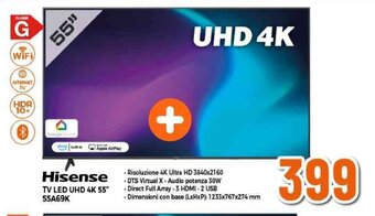 Expert Hisense TV LED UHD 4K 55" 55A69K offerta