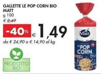 Bennet GALLETTE LE POP CORN BIO MATT g 100 offerta