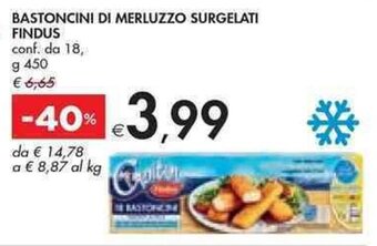 Bennet BASTONCINI DI MERLUZZO SURGELATI FINDUS g 450 offerta