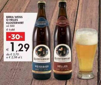 Bennet BIRRA WEISS O HELLES KLOSTERWIRT ml 500 offerta