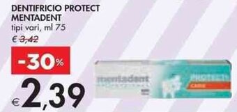 Bennet DENTIFRICIO PROTECT MENTADENT tipi vari ml 75 offerta
