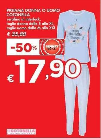 Bennet PIGIAMA DONNA O UOMO COTONELLA donna S-XL o uomo M-XXL offerta