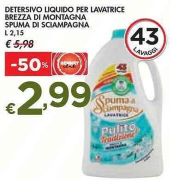 Bennet DETERSIVO LIQUIDO PER LAVATRICE BREZZA DI MONTAGNA SPUMA DI SCIAMPAGNA L2,15 offerta