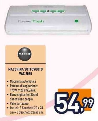 Unieuro MACOM MACCHINA SOTTOVUOTO VAC 2060 offerta