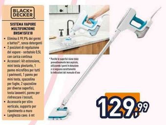 Unieuro BLACK+ DECKER SISTEMA VAPORE MULTIFUNZIONE BHSM15FX10 offerta