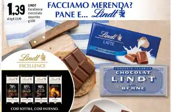 Famila Superstore Lindt Excellence cioccolato 100g offerta