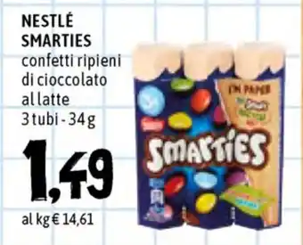 Famila Superstore Nestlé Smarties confetti ripieni 3 tubi 34g offerta