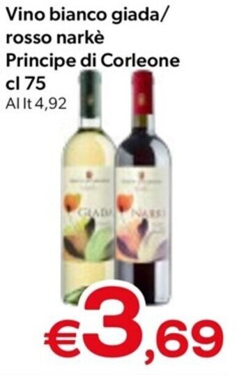 MAX Supermercati Vino bianco giada/ rosso narke Principe di Corleone cl 75 offerta