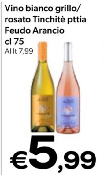 MAX Supermercati Vino bianco grillo/ rosato Tinchitè pttia Feudo Arancio cl 75 offerta