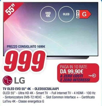 Trony LG TV OLED EVO 55" 4K - OLED55CS6LAAPI offerta