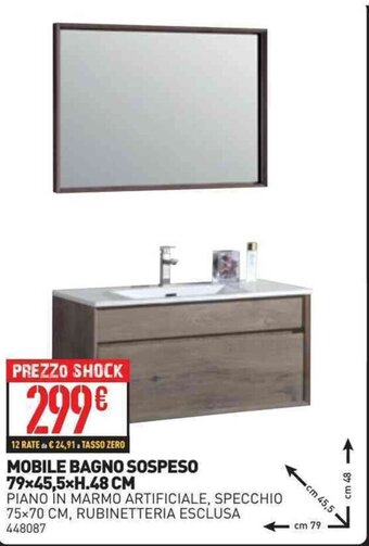 Ottimax MOBILE BAGNO SOSPESO 79x45,5xH.48 CM offerta