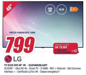 Trony LG TV OLED EVO 48" 4K - OLED48A26LAAPI offerta