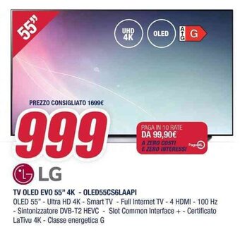 Trony LG TV OLED EVO 55" 4K - OLED55CS6LAAPI offerta