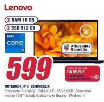 Trony Lenovo NOTEBOOK IP 3 82H8025LIX offerta