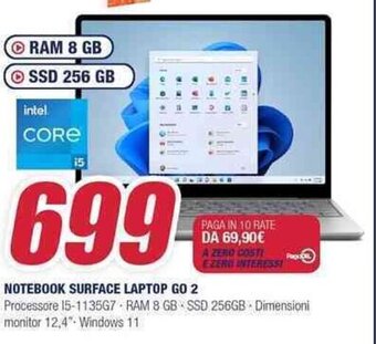 Trony NOTEBOOK SURFACE LAPTOP GO 2 Processore 15-1135G7 RAM 8 GB SSD 256GB Dimensioni monitor 12,4" Windows 11 offerta