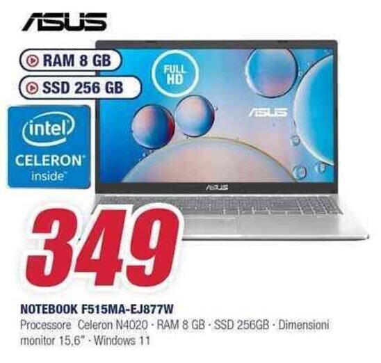 Trony ASUS NOTEBOOK F515MA-EJ877W Processore Celeron N4020-RAM 8 GB SSD 256GB Dimensioni monitor 15,6" Windows 11 offerta