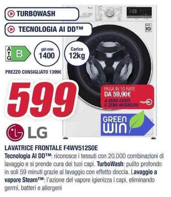 LG LAVATRICE FRONTALE F4WV512SOE