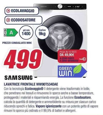 Trony SAMSUNG LAVATRICE FRONTALE WW90T534DAE offerta