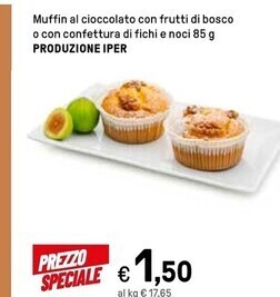 Iper La Grande Iper muffin al cioccolato con frutti di bosco o con confettura di fichi e noci offerta